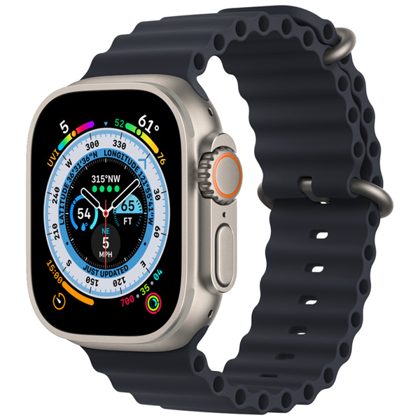تصاویر ساعت اپل اولترا بدنه تیتانیوم و بند اوشن مشکی، تصاویر Apple Watch Ultra Titanium Case with Midnight Ocean Band