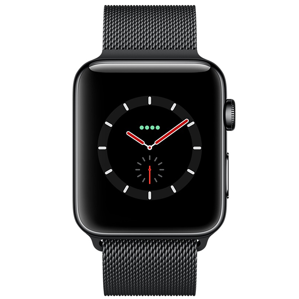 عکس ساعت اپل سری 3 سلولار Apple Watch Series 3 Cellular Space Black Stainless Steel Case with Space Black Milanese Loop 38mm، عکس ساعت اپل سری 3 سلولار بدنه استیل خاکستری با بند خاکستری میلان 38 میلیمتر