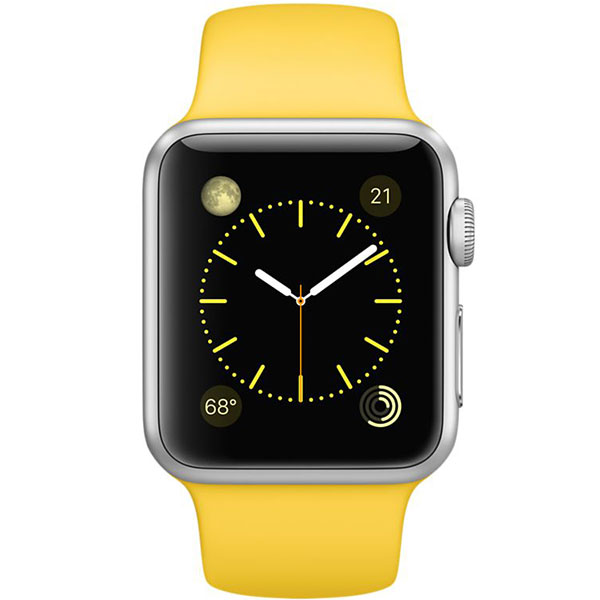 گالری ساعت اپل بدنه آلومینیوم نقره ای بند اسپرت زرد 38 میلیمتر، گالری Apple Watch Watch Silver Aluminum Case Yellow Sport Band 38mm
