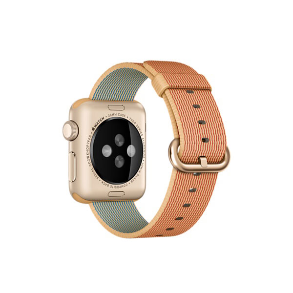 عکس ساعت اپل بدنه آلومینیومی طلایی با بند نایلونی طلایی آبی رویال 38 میلیمتر، عکس Apple Watch Watch Gold Aluminum Case Gold/Red Woven Nylon 38mm