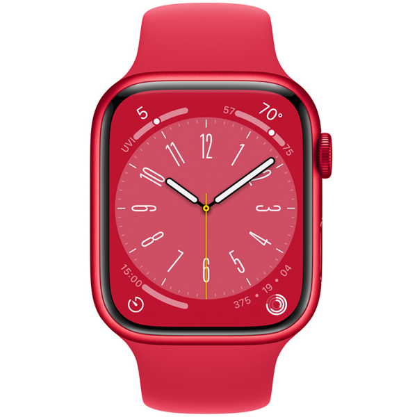 عکس ساعت اپل سری 8 بدنه آلومینیومی قرمز و بند اسپرت قرمز 41 میلیمتر، عکس Apple Watch Series 8 Red Aluminum Case with Red Sport Band 41mm