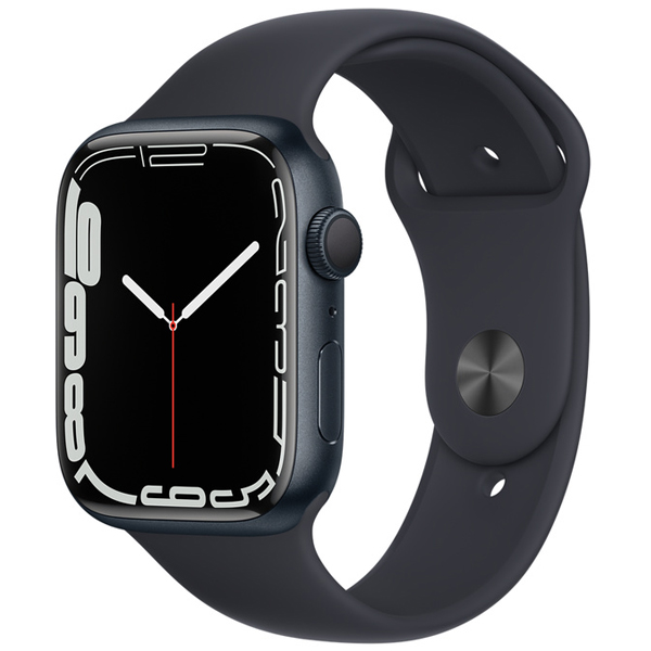 تصاویر ساعت اپل سری 7 جی پی اس بدنه آلومینیومی میدنایت و بند اسپرت میدنایت 45 میلیمتر، تصاویر Apple Watch Series 7 GPS Midnight Aluminum Case with Midnight Sport Band 45mm