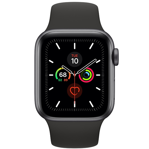عکس ساعت اپل سری 5 جی پی اس بدنه آلومینیوم خاکستری و بند اسپرت مشکی 40 میلیمتر، عکس Apple Watch Series 5 GPS Space Gray Aluminum Case with Black Sport Band 40 mm