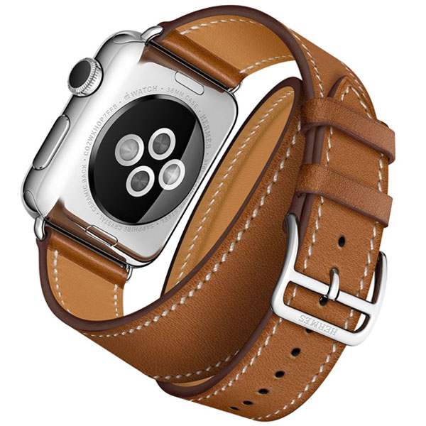 عکس ساعت اپل هرمس دو دور 38 میلیمتر بدنه استیل و بند چرمی قهواه ای فاو بارن، عکس Apple Watch Hermes Double Tour 38 mm Brown Fauve Barenia Leather Band
