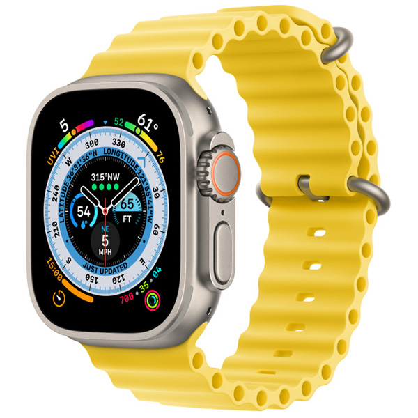 تصاویر ساعت اپل اولترا بدنه تیتانیوم و بند اوشن زرد، تصاویر Apple Watch Ultra Titanium Case with Yellow Ocean Band