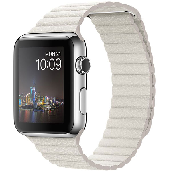 تصاویر ساعت اپل بدنه استیل بند سفید چرم لوپ 42 میلیمتر، تصاویر Apple Watch Watch Stainless Steel Case with White Leather loop Band 42mm