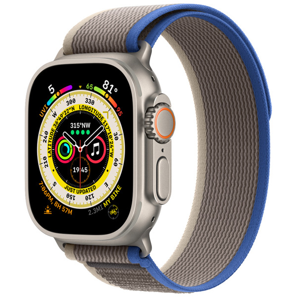 تصاویر ساعت اپل اولترا بدنه تیتانیوم و بند تریل آبی و خاکستری، تصاویر Apple Watch Ultra Titanium Case with Blue/Gray Trail Loop