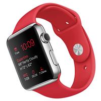 Apple Watch Watch Stainless Steel Case with Red Sport Band 42mm، ساعت اپل بدنه استیل بند اسپرت قرمز 42 میلیمتر