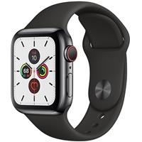 Apple Watch Series 5 Cellular Space Black Stainless Steel Case with Black Sport Band 40 mm، ساعت اپل سری 5 سلولار بدنه استیل مشکی و بند اسپرت مشکی 40 میلیمتر