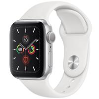 Apple Watch Series 5 GPS Silver Aluminum Case with White Sport Band 44 mm، ساعت اپل سری 5 جی پی اس بدنه آلومینیوم نقره ای و بند اسپرت سفید 44 میلیمتر