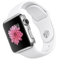 Apple Watch Watch Stainless Steel Case with White Sport Band 38mm، ساعت اپل بدنه استیل بند اسپرت سفید 38 میلیمتر