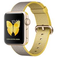 Apple Watch Series 2 Gold Aluminum Case with Yellow/Light Gray Woven Nylon 38 mm، ساعت اپل سری 2 بدنه آلومینیوم طلایی و بند نایلون زرد 38 میلیمتر