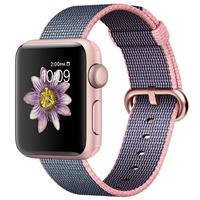 Apple Watch Series 2 Rose Gold Aluminum Case Light Pink/Midnight Blue Woven Nylon، ساعت اپل سری 2 بدنه آلومینیوم رز گلد و بند نایلون صورتی سورمه ای 38 میلیمتر