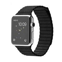Apple Watch Watch Stainless Steel Case with Black Leather loop Band 42mm، ساعت اپل بدنه استیل بند مشکی چرم لوپ 42 میلیمتر