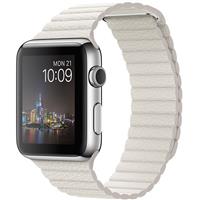 Apple Watch Watch Stainless Steel Case with White Leather loop Band 42mm، ساعت اپل بدنه استیل بند سفید چرم لوپ 42 میلیمتر